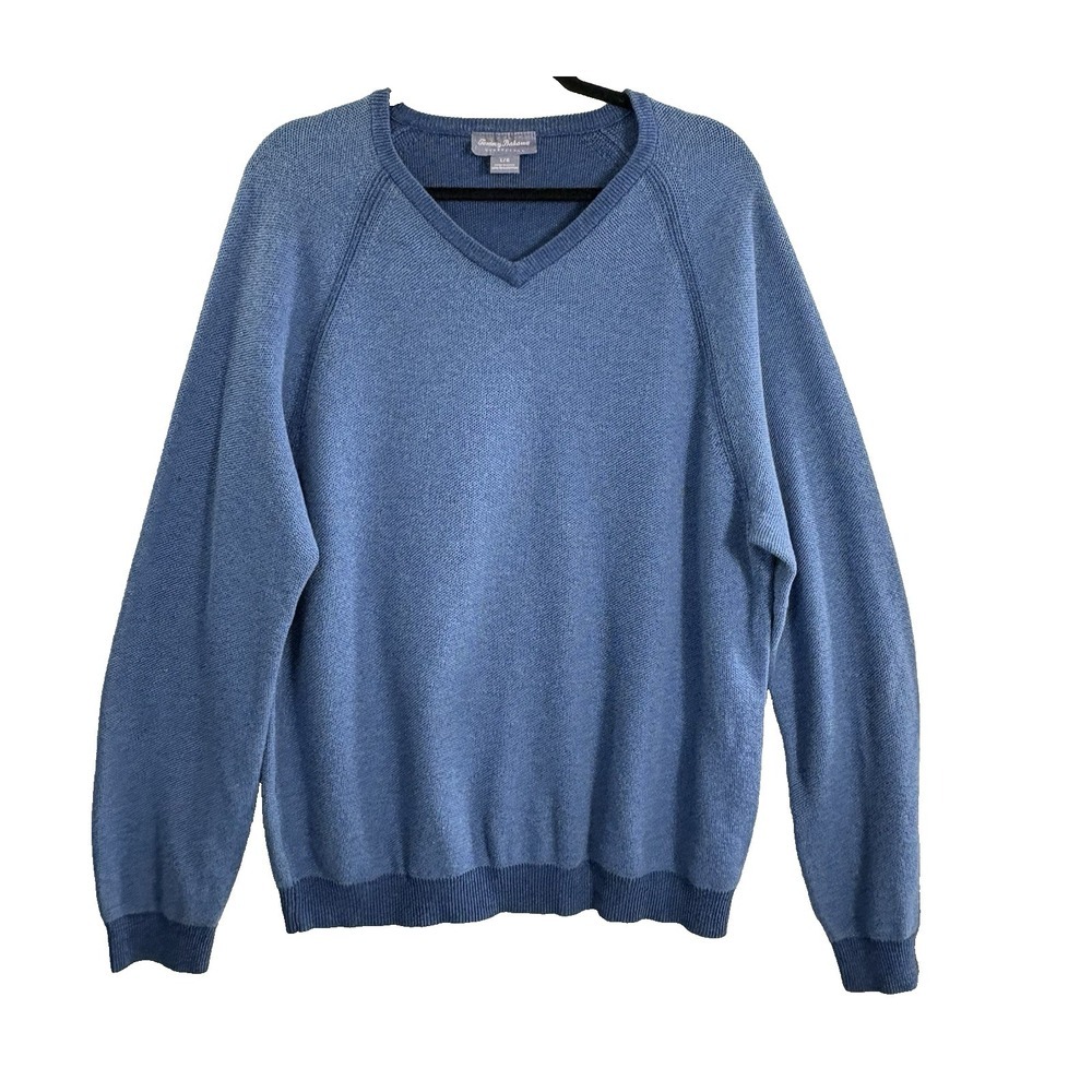 TOMMY BAHAMA Men Reversible Pullover Sweater V Neck Pima Cotton Sz L Blue 81-22